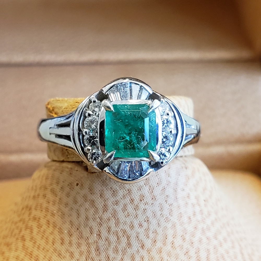 $4,995 Platinum Emerald & Diamong Heirloom Ring